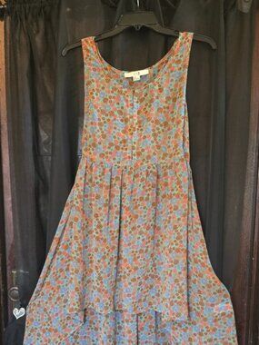 Sheer Floral High-Low Empire Waist A-Line Dress Size L